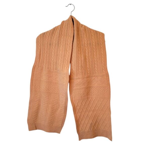 Lauren Ralph Lauren Dusty Yellow Lambs Wool Blend Cable Knit Logo Scarf - Picture 1 of 6